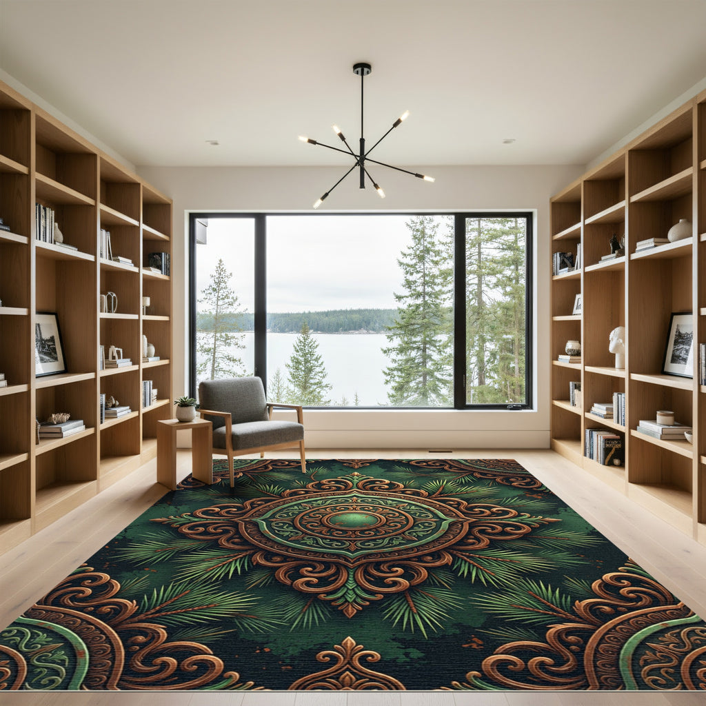 Embossed Bronze Pine Branch Medallion Rug