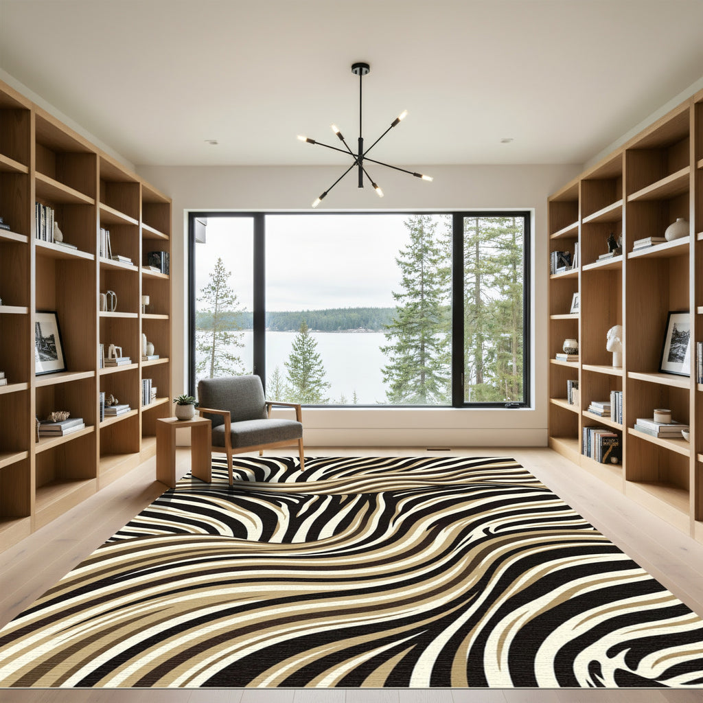Contemporary Earth Tone Zebra Wave Rug