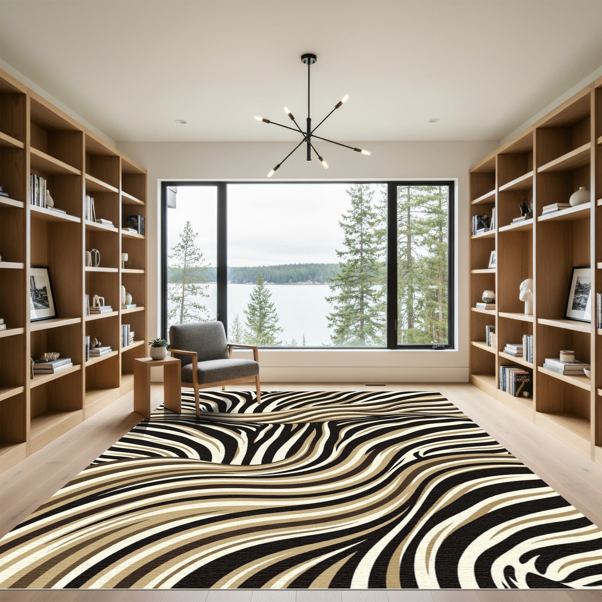 Contemporary Earth Tone Zebra Wave Rug