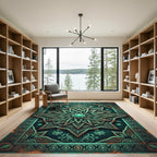 Ornate Teal Celestial Star Medallion Rug