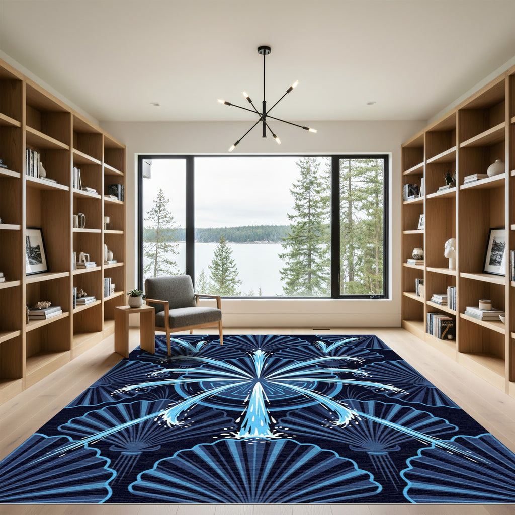 Deep Blue Fountain Fan Imagery Rug