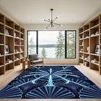 Deep Blue Fountain Fan Imagery Rug