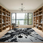 Monochromatic Black Fluid Splash Rug
