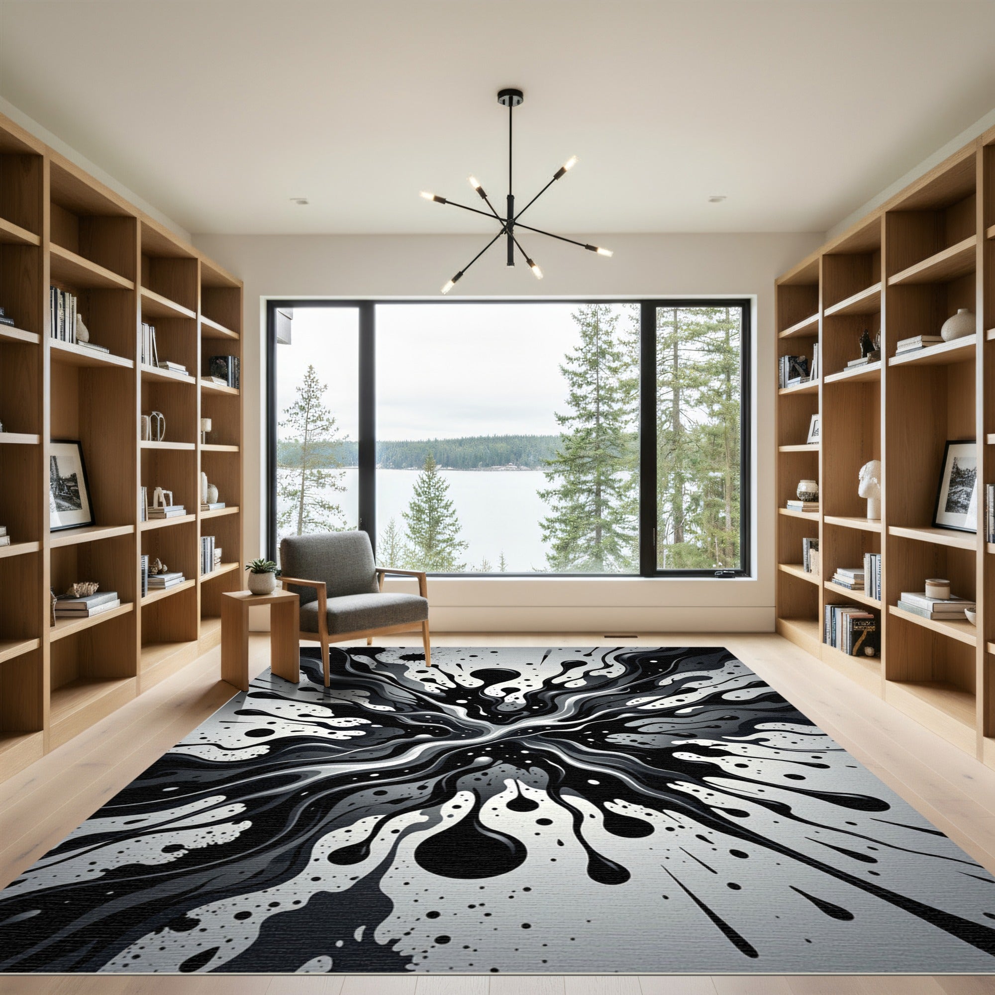 Monochromatic Black Fluid Splash Rug