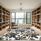 Elegant Noir and Cream Rose Bouquet Rug