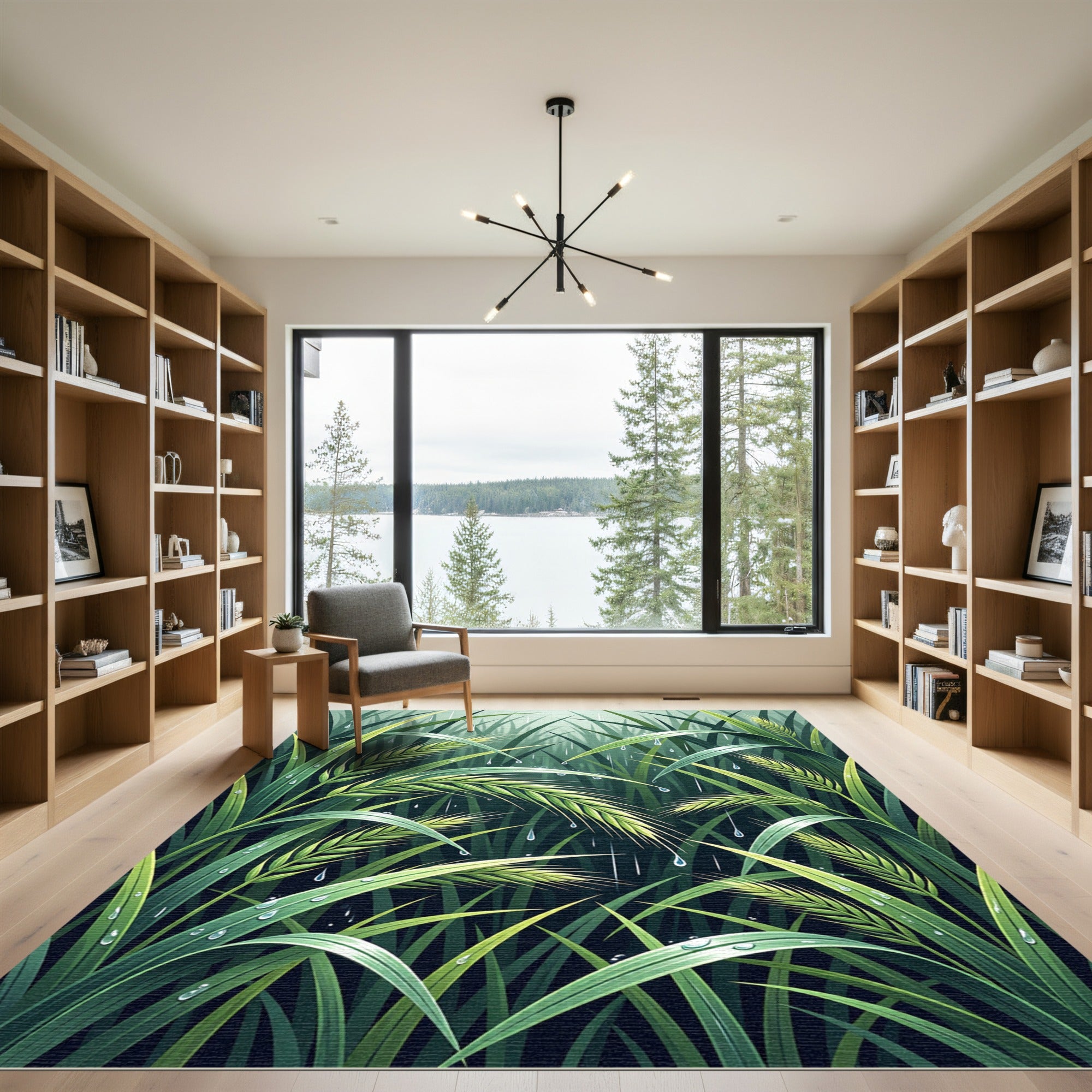 Lush Green Rain Kissed Grain Waves Rug