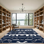 Navy Blue Bow Ribbon Stripe Rug