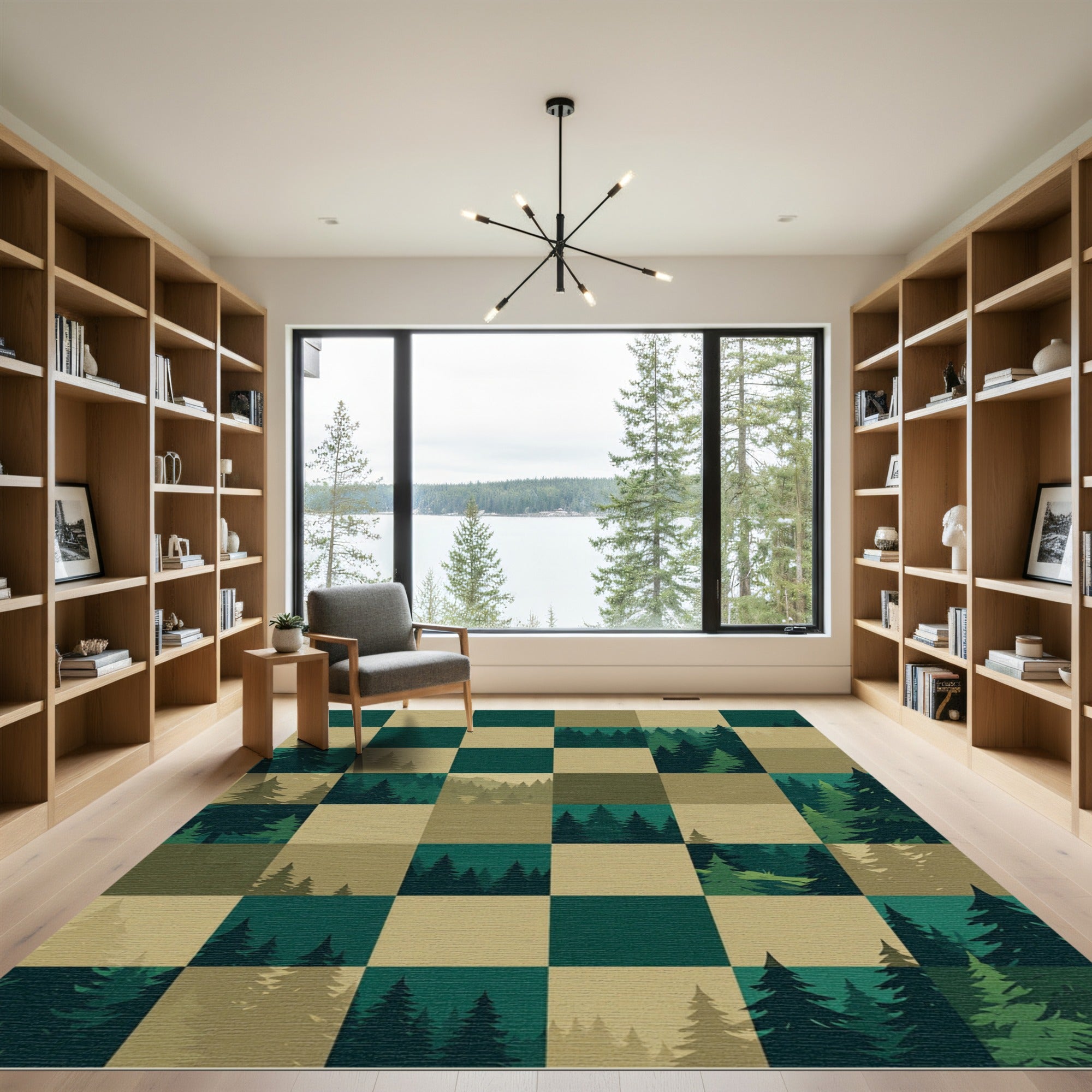 Forest Squares Evergreen Forest Panorama Rug
