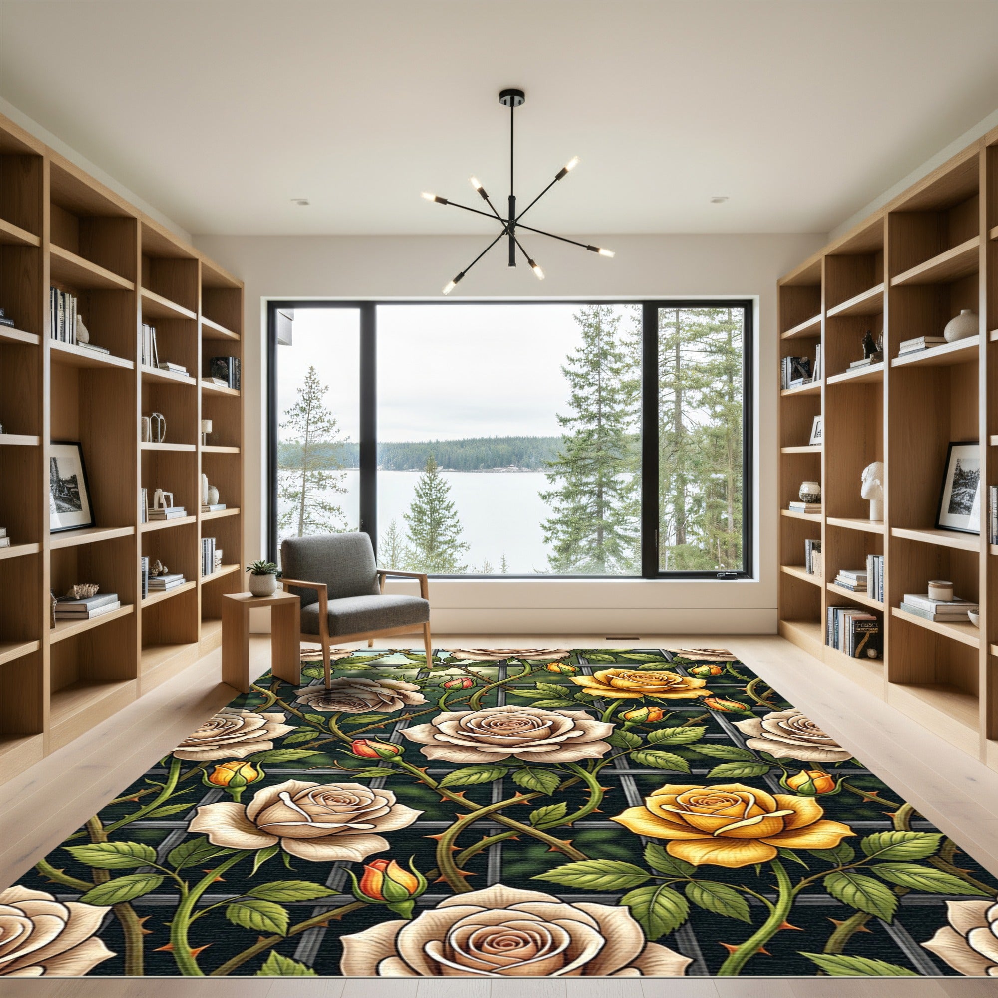 Cream and Golden Rose Trellis Rug