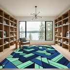 Modern Teal and Navy Geometric Weave Rug