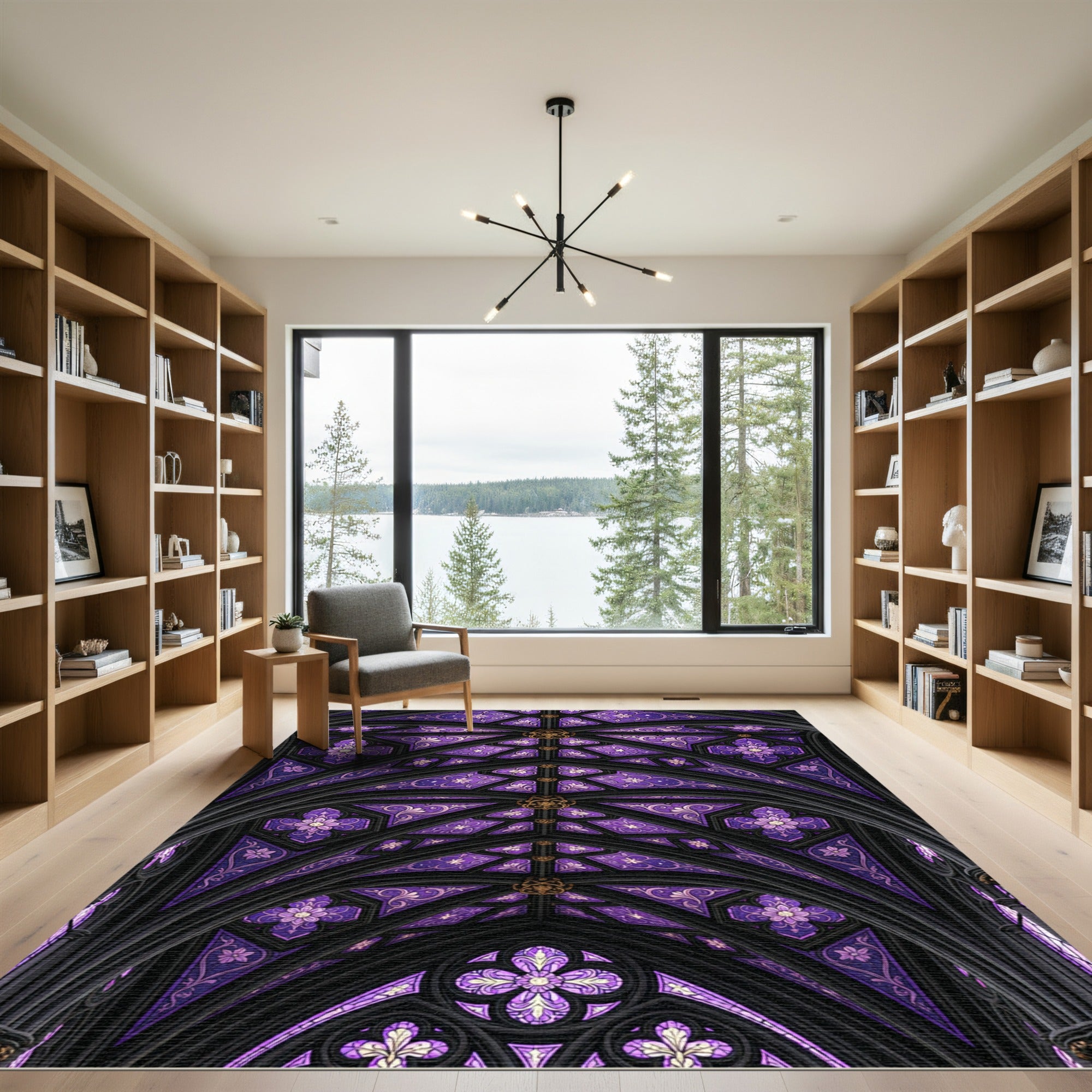 Gothic Violet Floral Vaulted Stained Glass Rug