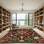 Ornate Crimson Floral Foliage Medallion Rug