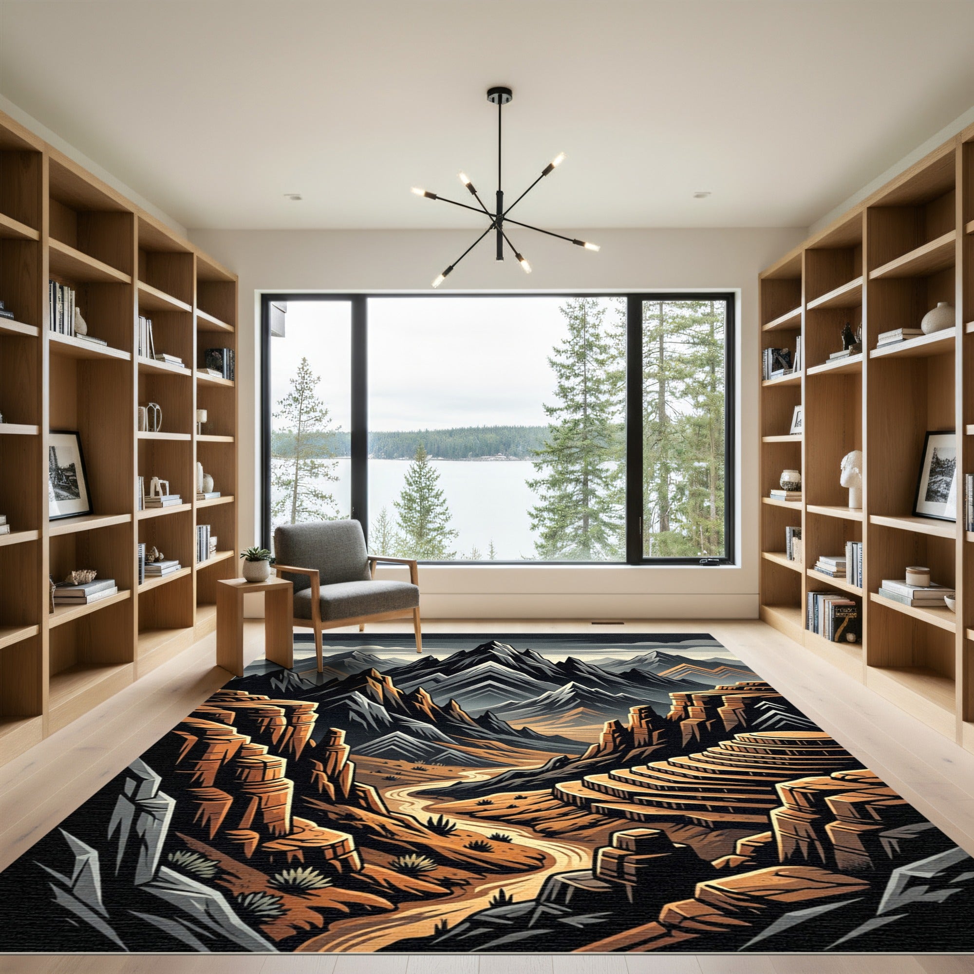 Earthy Canyon Scene Jagged Peaks Rug