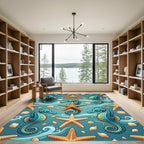 Whimsical Turquoise Seahorse Starfish Ocean Texture Rug