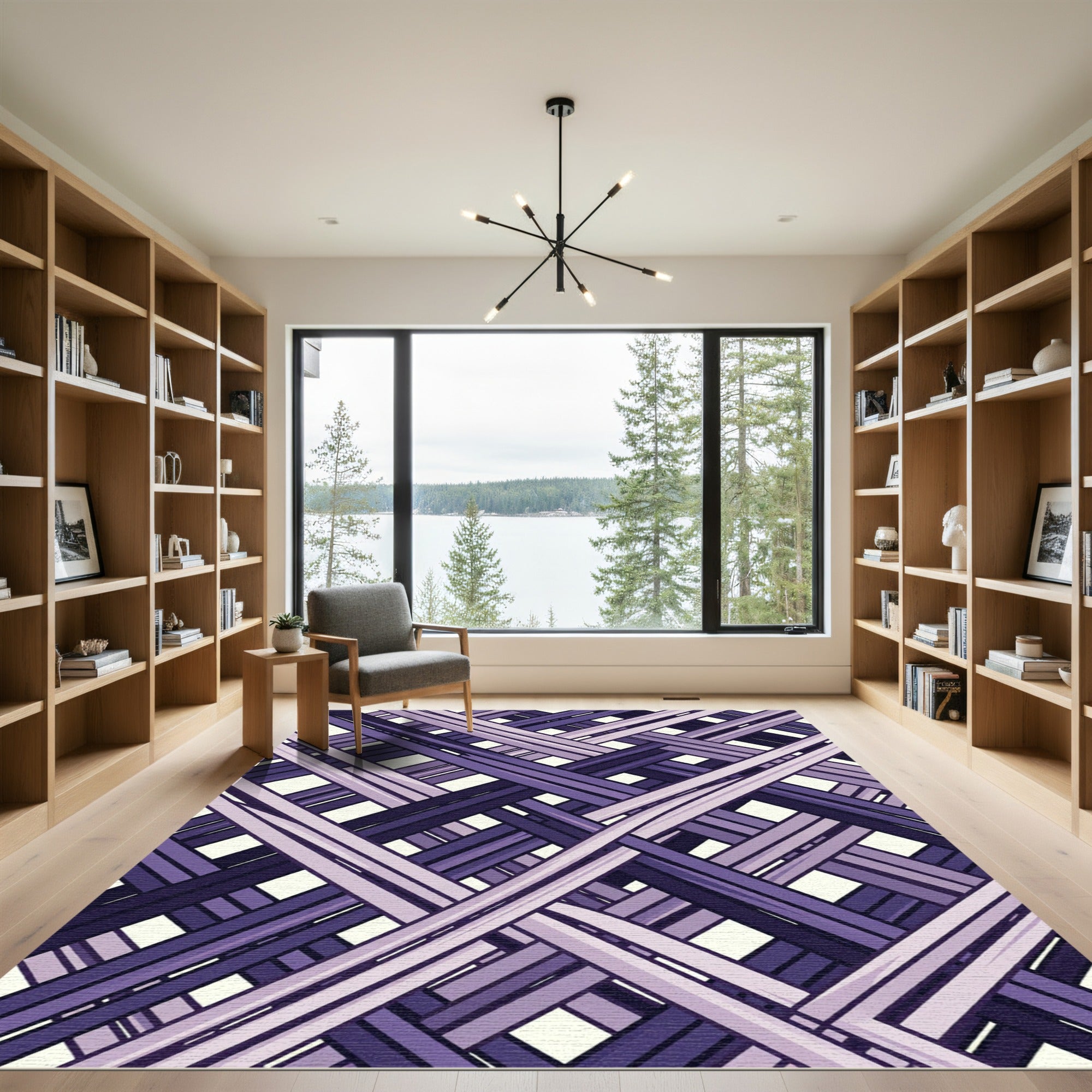 Contemporary Purple Intersecting Diagonal Grid Rug