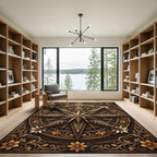 Ornate Brown Gold Floral Compass Swirl Rug