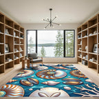 Radiant Blue Seashell Nautical Ocean Treasure Rug