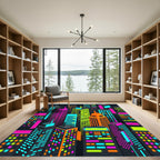 Neon Isometric Cityscape Skyscraper Skyline Rug