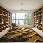 Abstract Metallic Gold Black Brushstroke Rug