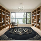 Ornate Monochrome Rose Mandala Medallion Rug