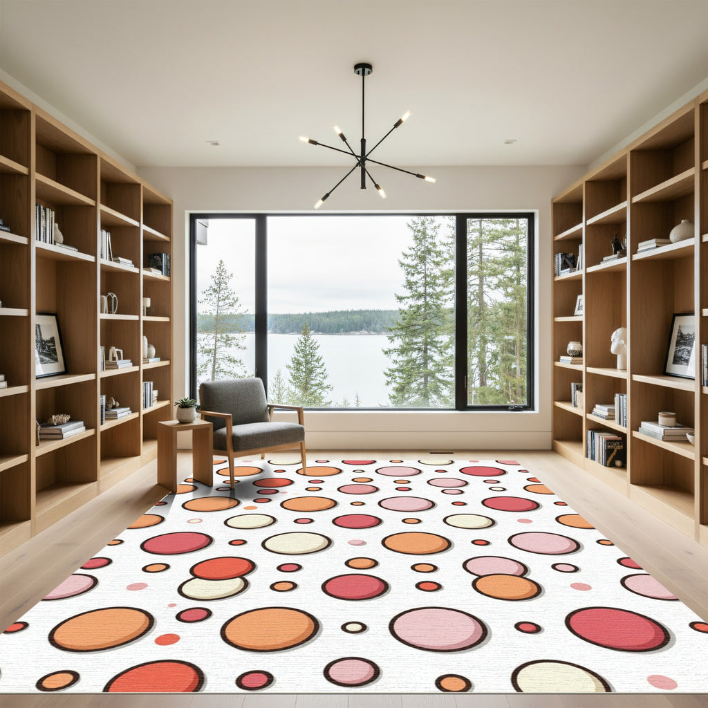 Playful Coral Pink Bubble Collage Rug