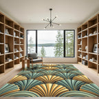 Art Deco Gold and Sage Shell Rug