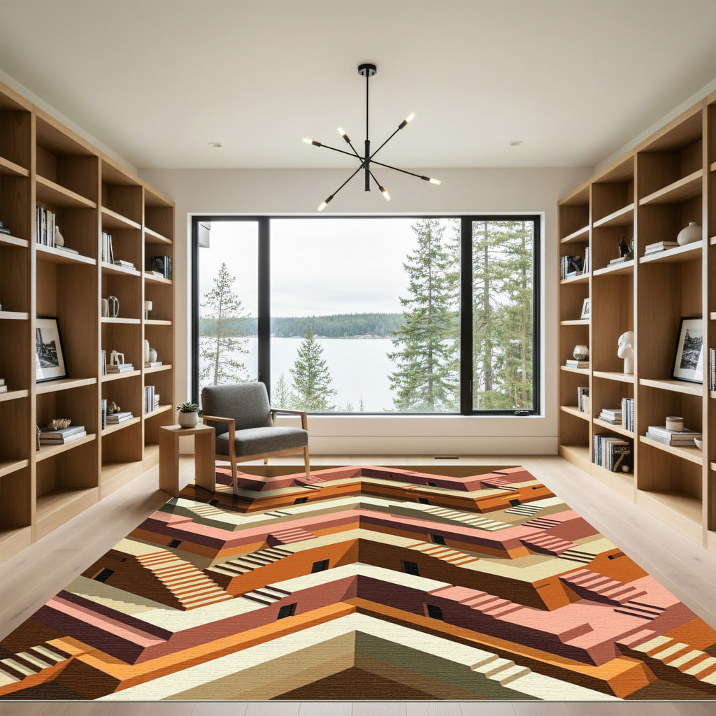 Terracotta Pink Isometric Structure Rug