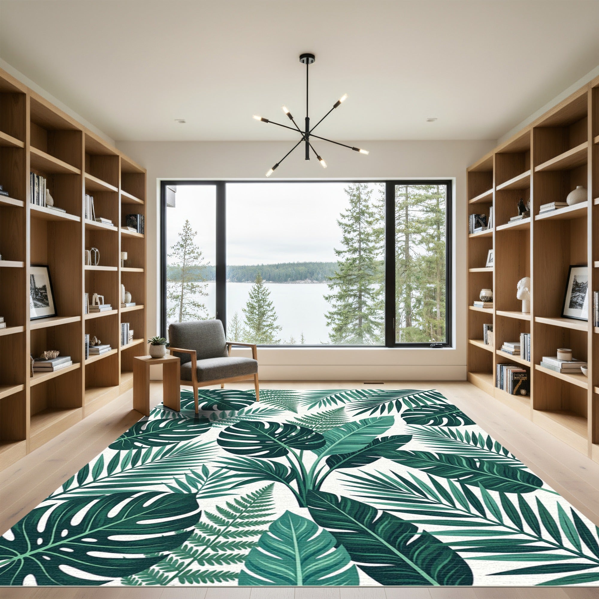 Deep Green Tropical Leaf Collage Rug