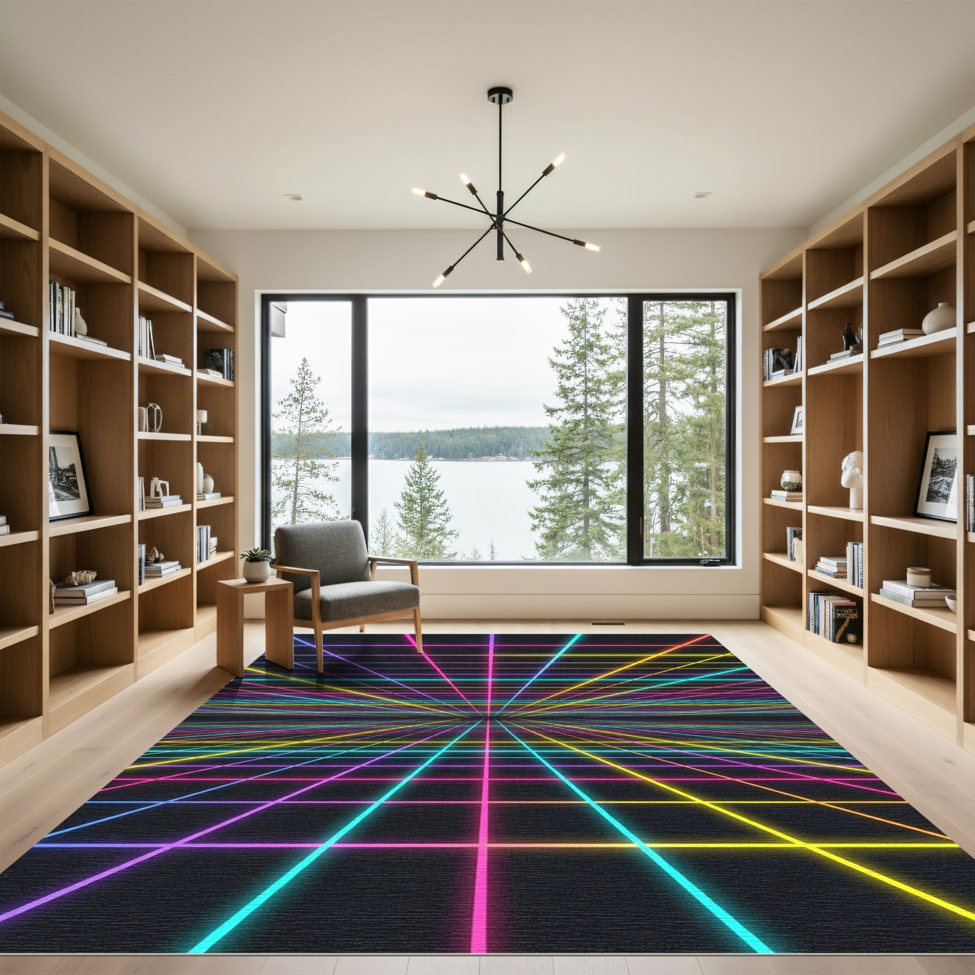 Neon Retrowave Infinite Symmetric Grid Rug