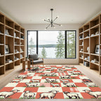 Cute Sheep on Red Gingham Check Rug