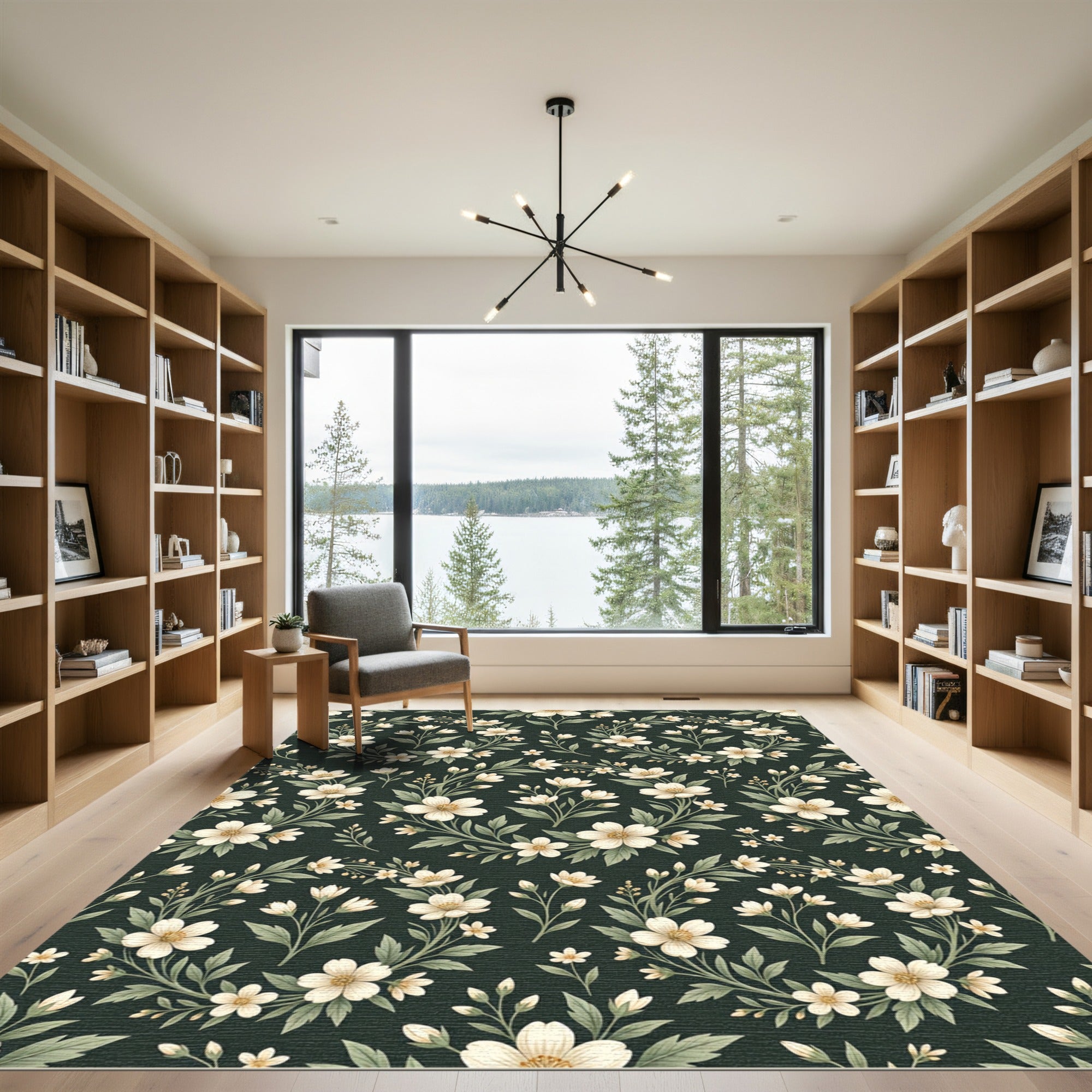 Dark Forest Floral Wreath Meadow Rug