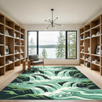 Cascading Emerald Mountain Waterfall Landscape Rug