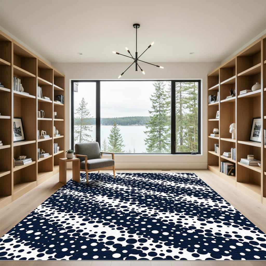 Modern Navy Monochrome Polka Dot Diagonal Rug