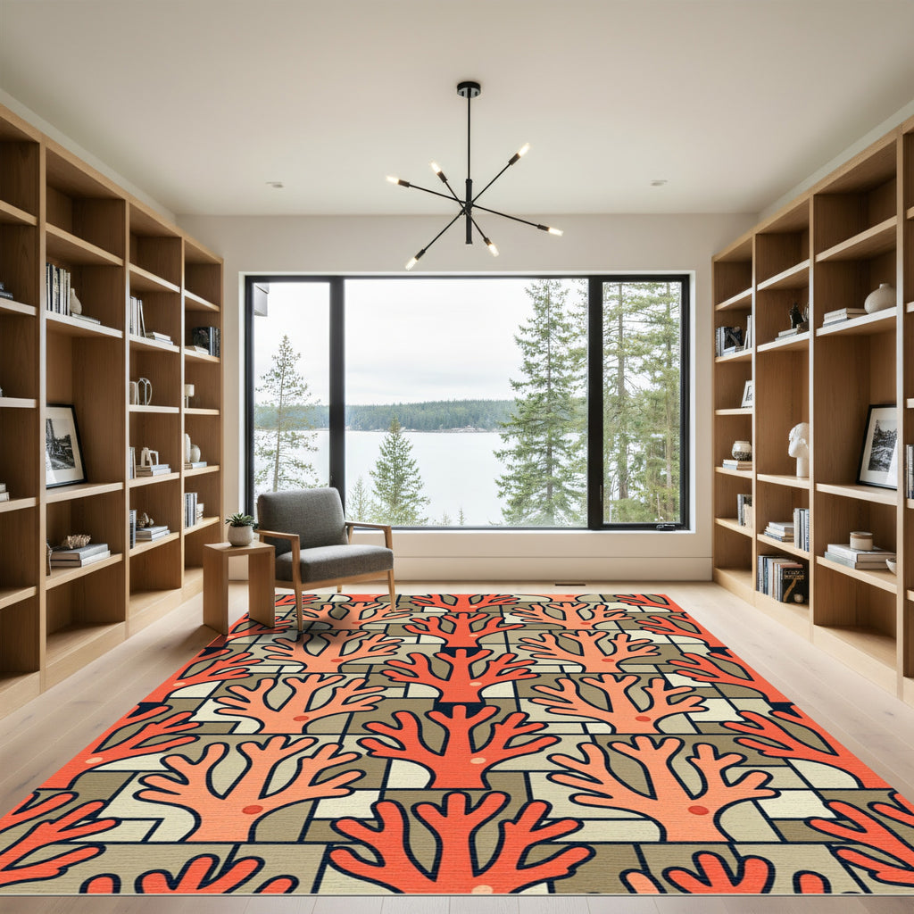 Coral Branch Geometric Tile Rug
