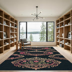 Ornate Gold Floral Baroque Frame Rug