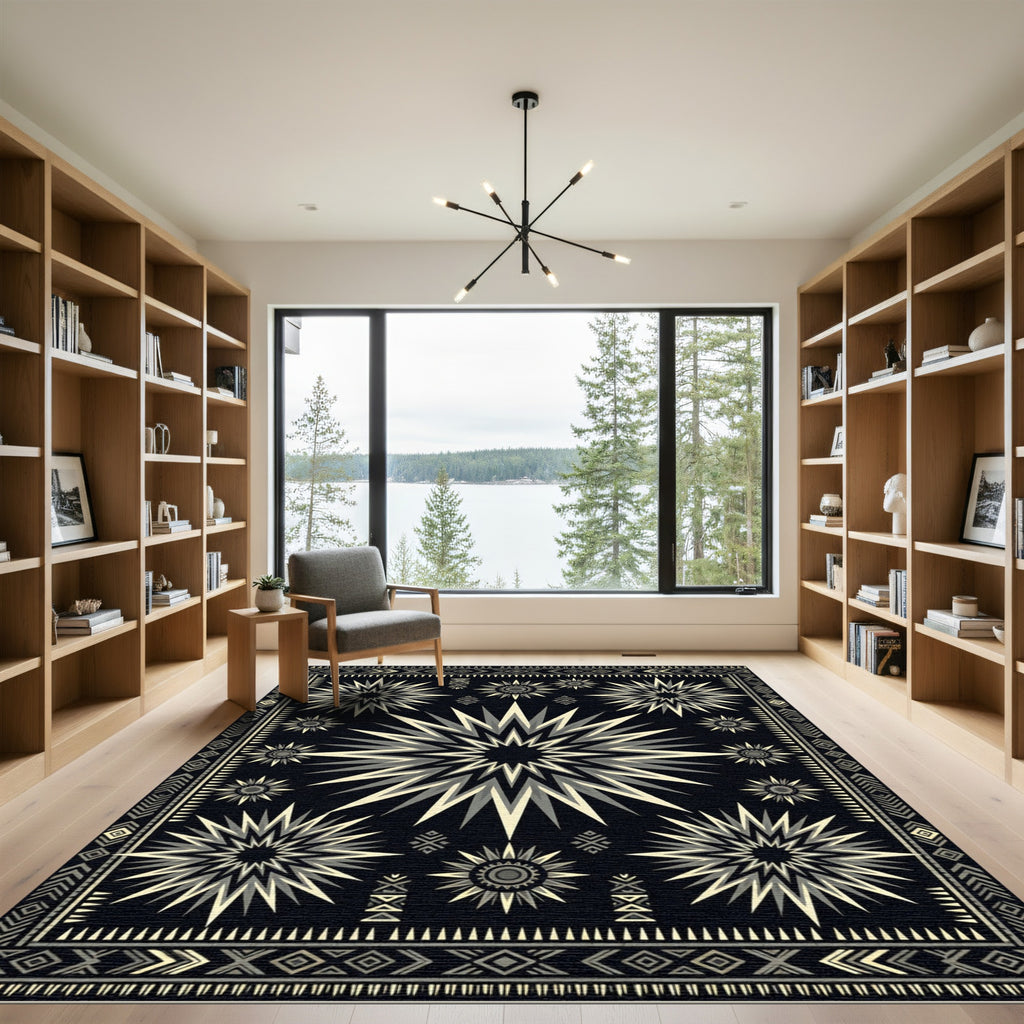 Monochromatic Sunburst Geometric Tribal Rug