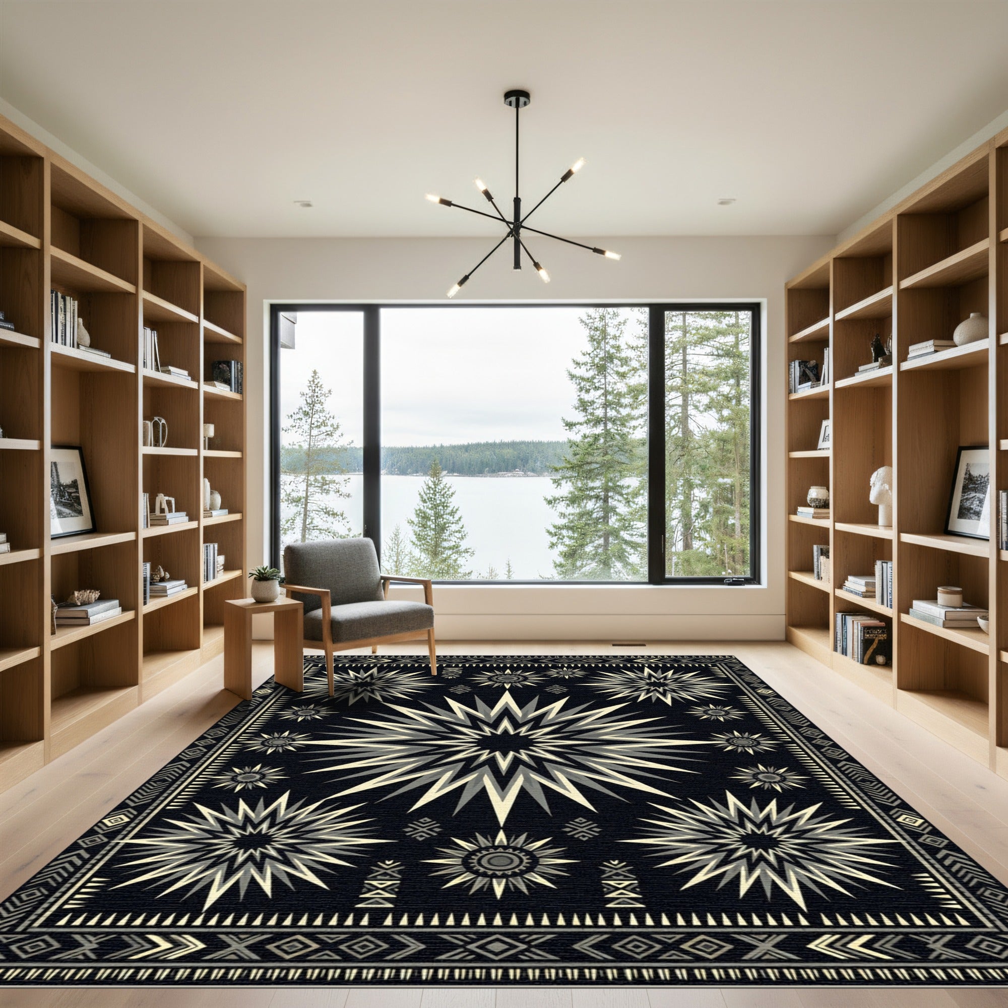 Monochromatic Sunburst Geometric Tribal Rug