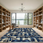 Elegant Navy Blue Ribbon Plaid Rug