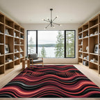Crimson Orange Abstract Sound Wave Ripple Rug
