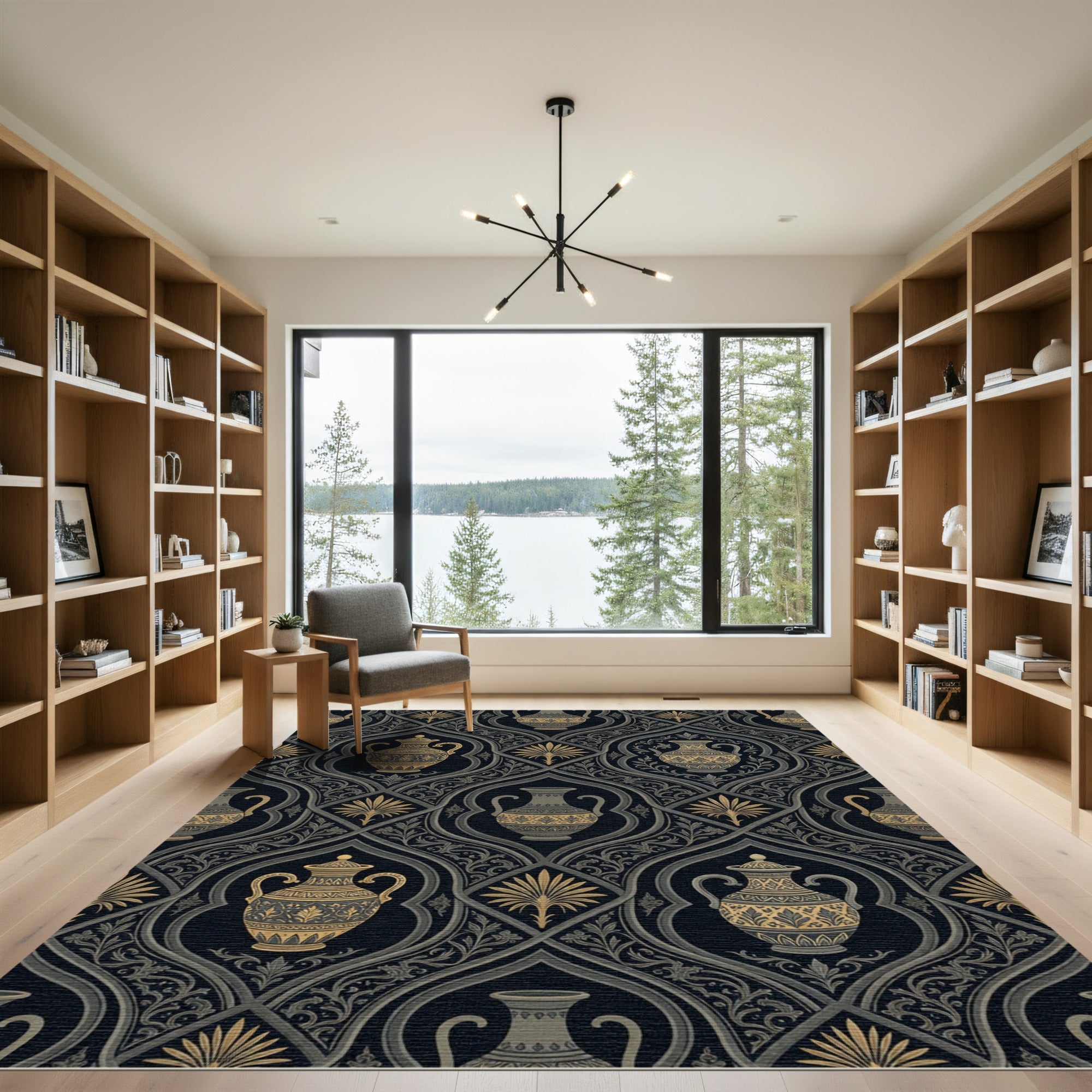 Gold and Gray Ornamental Vase Pattern Rug
