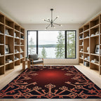 Ornate Copper Keys Bordered Red Rug