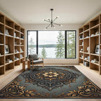 Ornate Gold Floral Charcoal Medallion Rug
