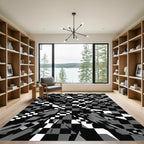 Black White Gray Shattered Checkered Rug