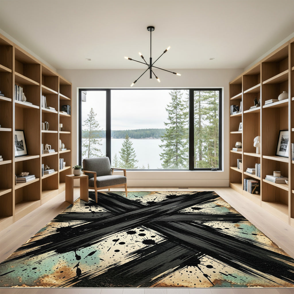 Black Ink Splatter Cross Abstract Rug