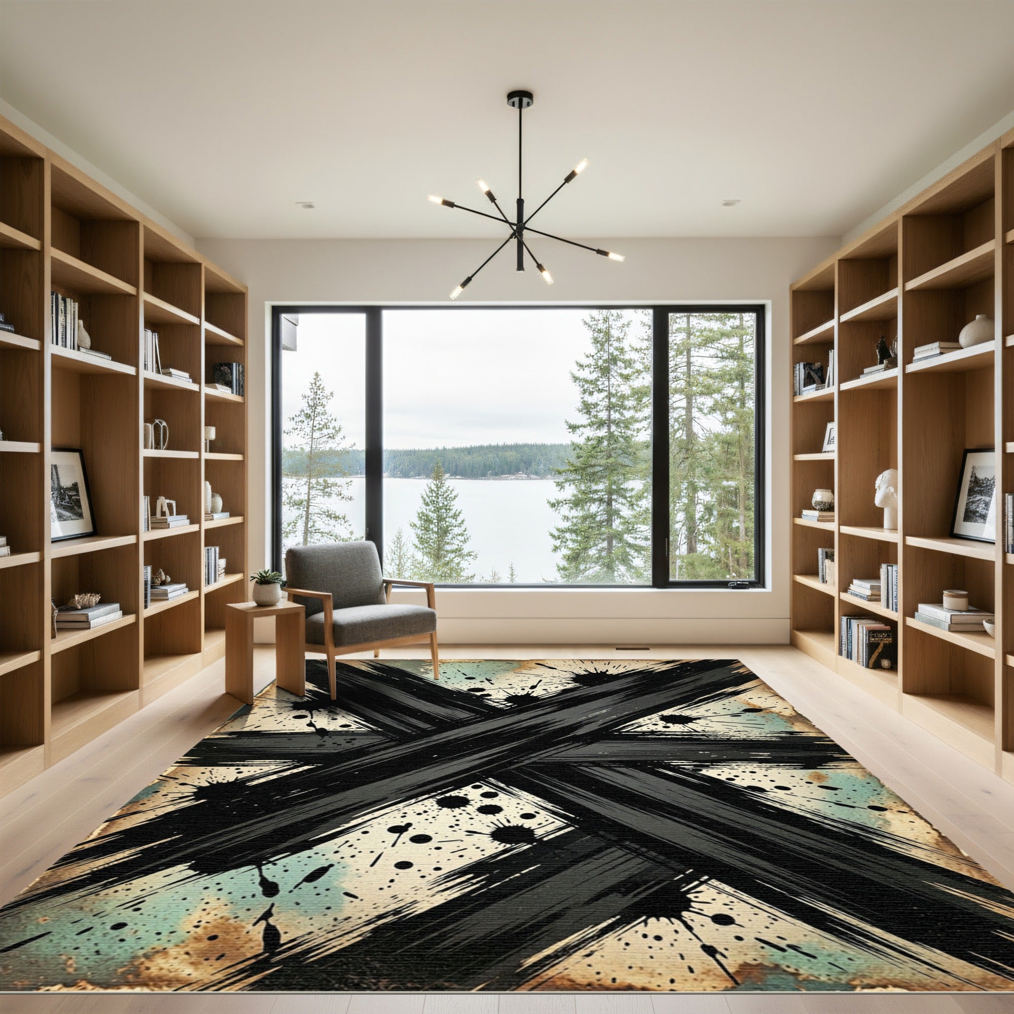 Black Ink Splatter Cross Abstract Rug