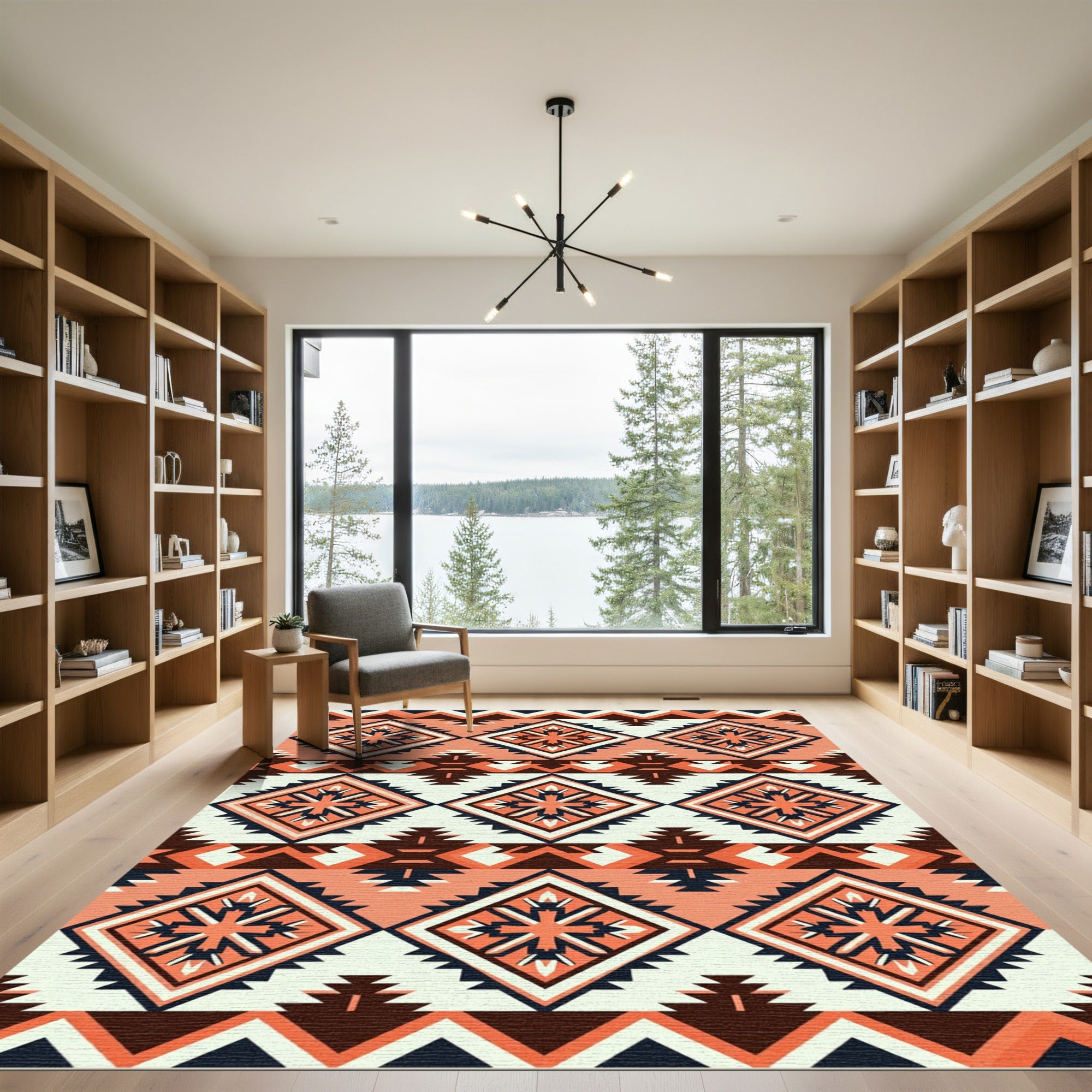 Coral Diamond Tribal Sunburst Rug