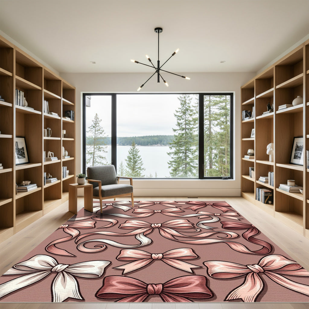Elegant Blush Satin Ribbon Bows Rug
