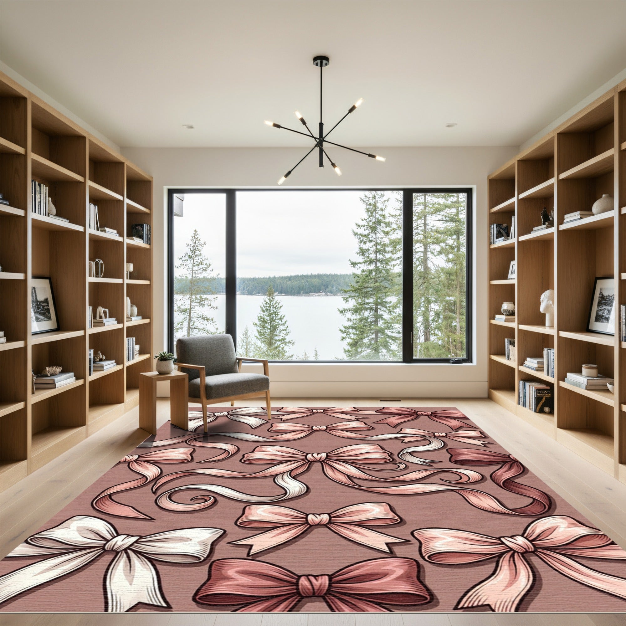 Elegant Blush Satin Ribbon Bows Rug