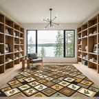 Earth Tone Geometric Diamond Artifact Mosaic Rug
