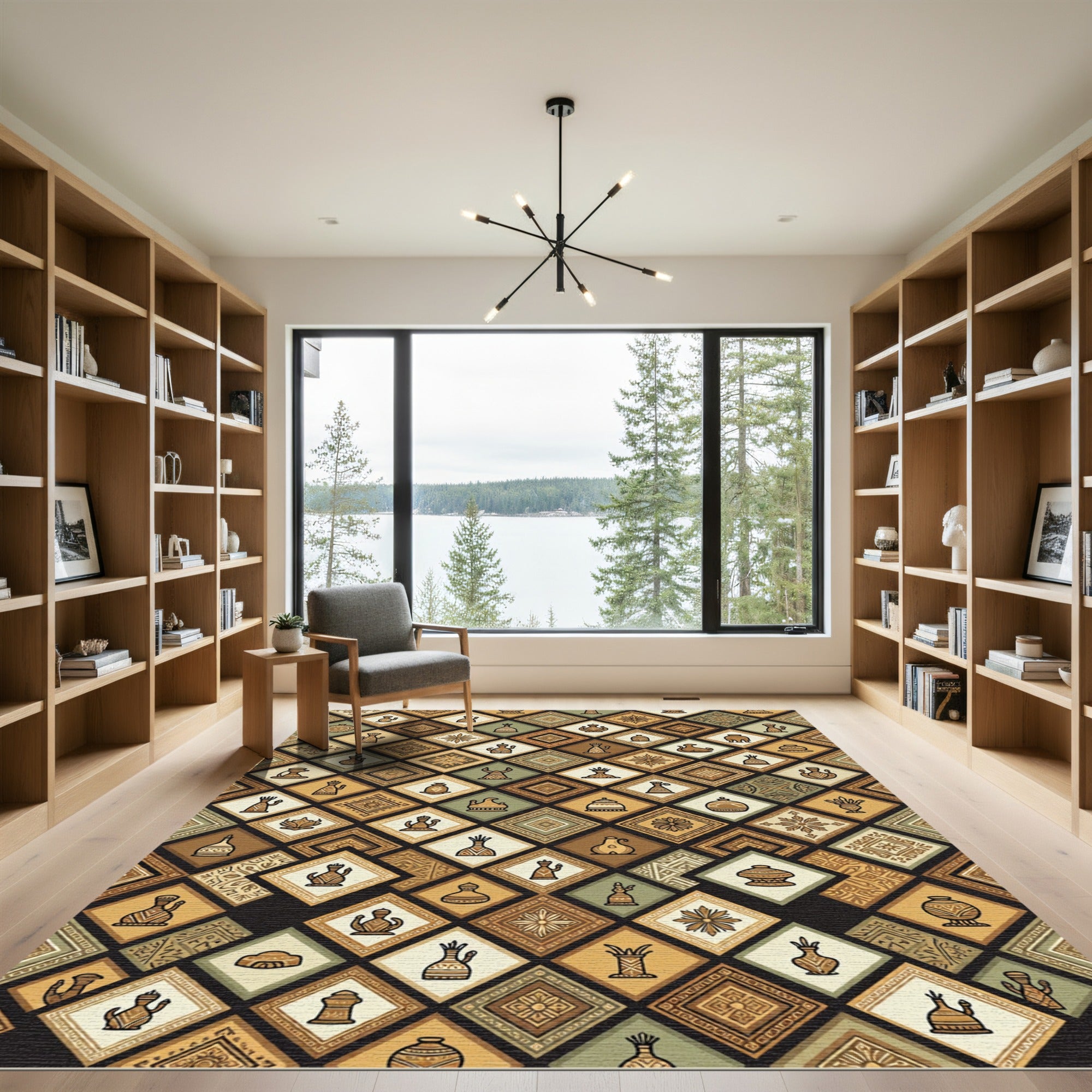 Earth Tone Geometric Diamond Artifact Mosaic Rug